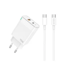 Incarcator retea C107 PD45W QC3.0 cu cablu C - Lightning / Alb
